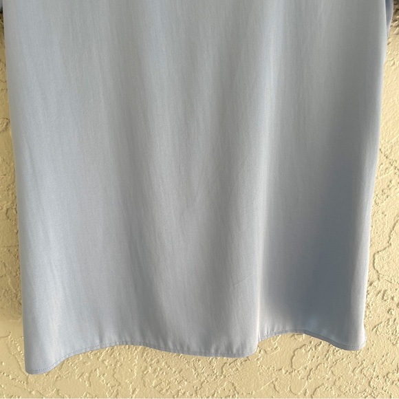 Eileen Fisher blue silk short sleeve v-neck blouse top side slits XS - Picture 7 of 9